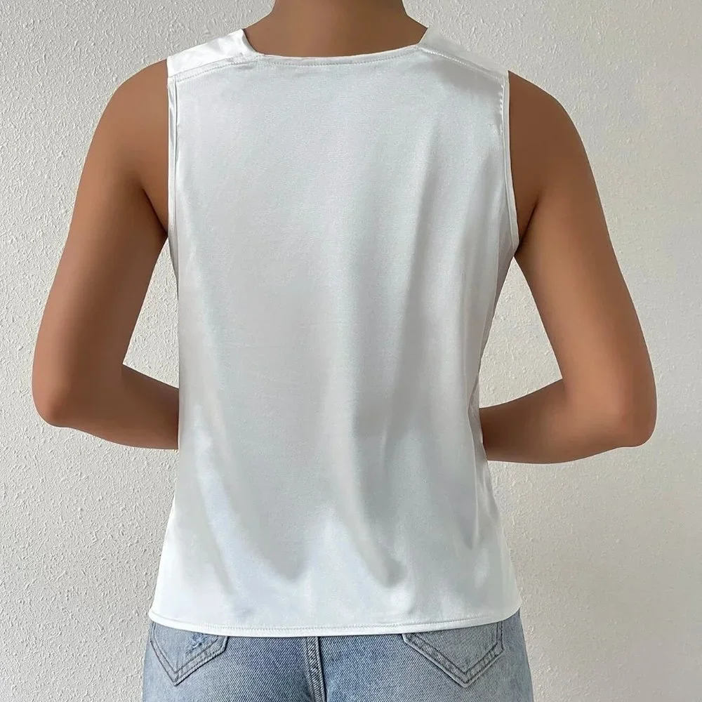 Womens satin Twist Front Top White - Picture 2 of 5